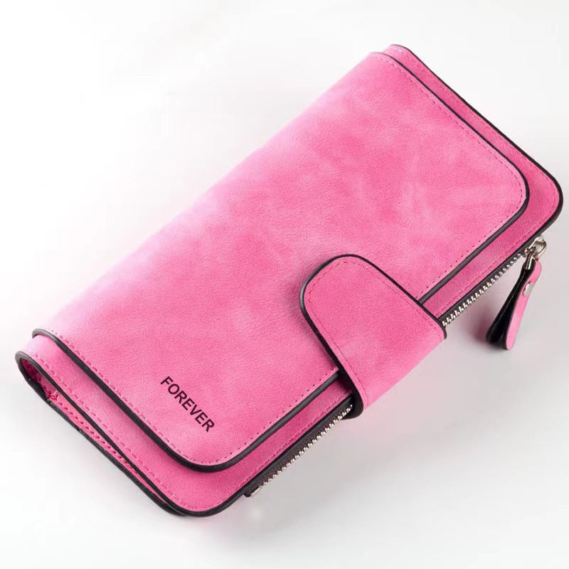 New Buckle Women's Long Wallet Three Fold Fashion Women's Bag Multi-card Women's Purse Frosted Two-tone Fabric