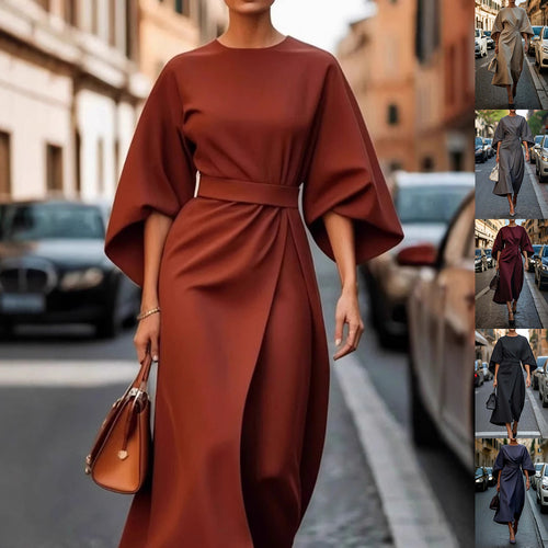 Batwing Sleeve Belted Dress