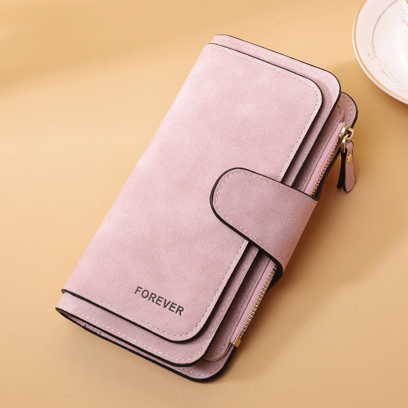 New Buckle Women's Long Wallet Three Fold Fashion Women's Bag Multi-card Women's Purse Frosted Two-tone Fabric