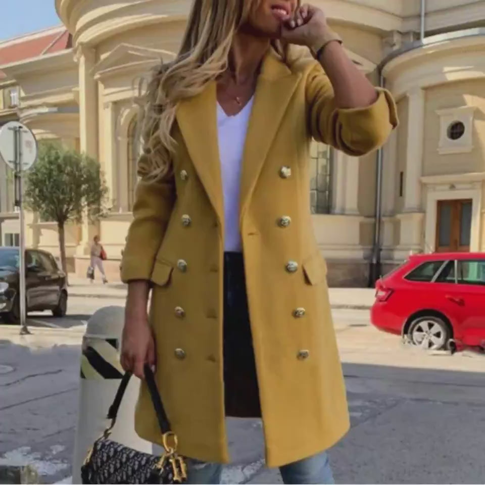 Woolen Lapel Jacket With Double-breasted Design Fashion Casual Trench Fall Winter Mid-length Coat For Women Clothing product video