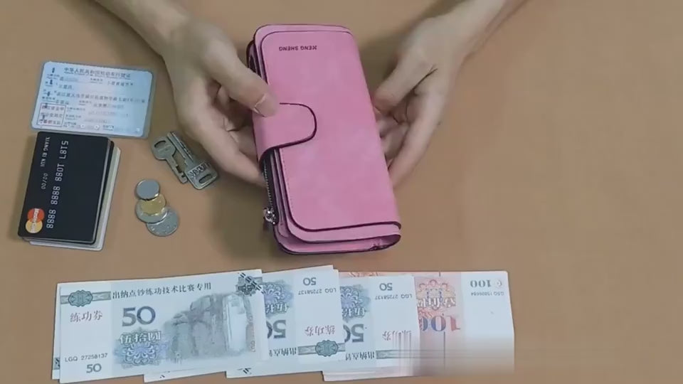 New Buckle Women's Long Wallet Three Fold Fashion Women's Bag Multi-card Women's Purse Frosted Two-tone Fabric product video