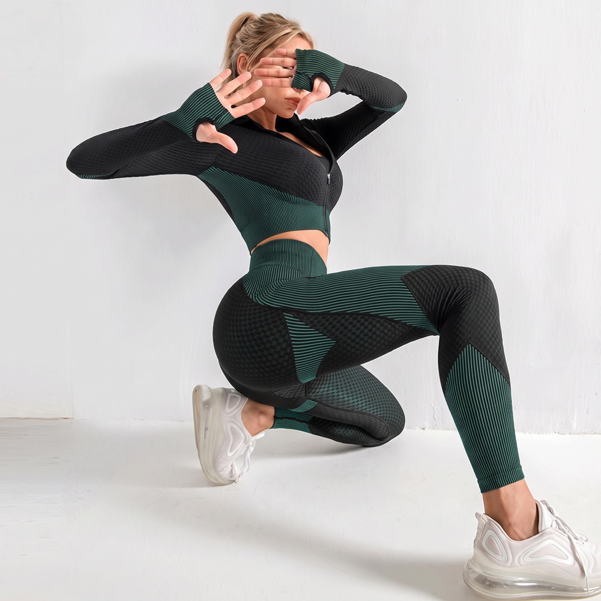 Seamless 3-Piece Yoga Set — Dark Green
